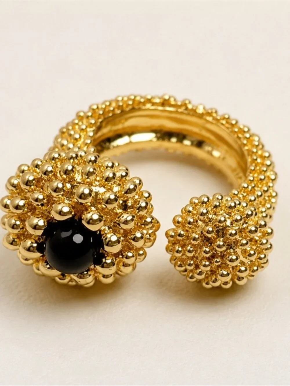 Gold Open Beaded Ring with Black Accent - Women's Jewelry